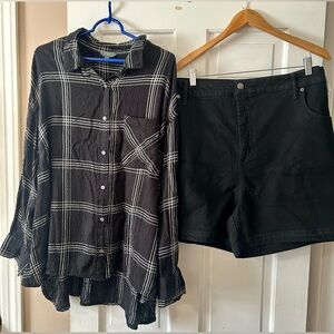 Women’s Terra & Sky Button Down Shirt w/ Denim Shorts 3x